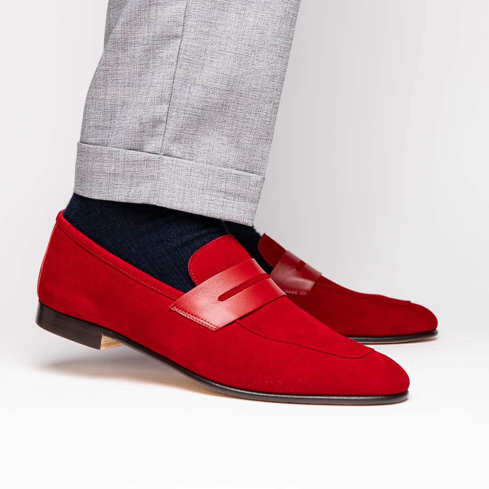 16-672-RED Tippa Suede & Calfskin Penny Loafers Red - Zelli Italia - Flyclothing LLC