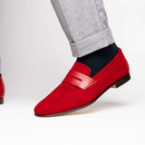 16-672-RED Tippa Suede & Calfskin Penny Loafers Red - Zelli Italia - Flyclothing LLC