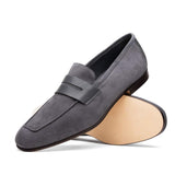 16-672-GRY Tippa Suede & Calfskin Penny Loafers Grey - Zelli Italia - Flyclothing LLC