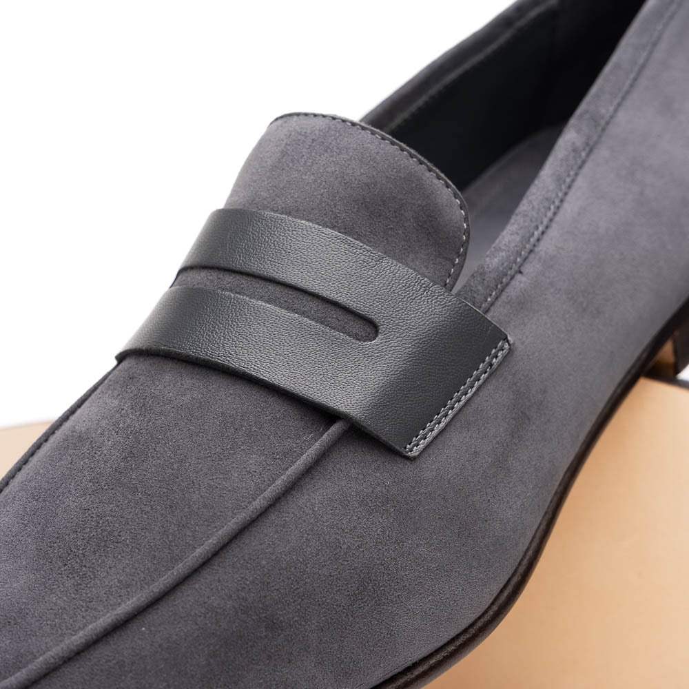 16-672-GRY Tippa Suede & Calfskin Penny Loafers Grey - Zelli Italia - Flyclothing LLC