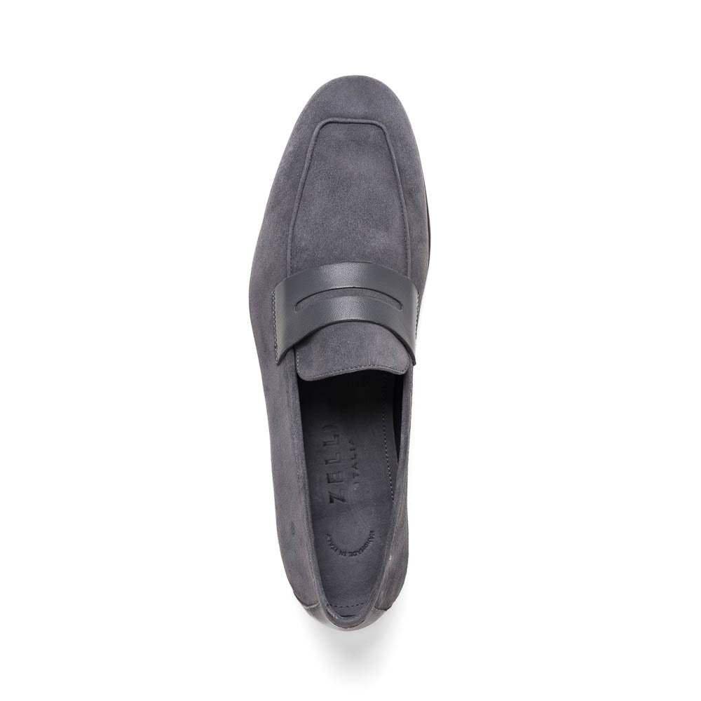 16-672-GRY Tippa Suede & Calfskin Penny Loafers Grey - Zelli Italia - Flyclothing LLC