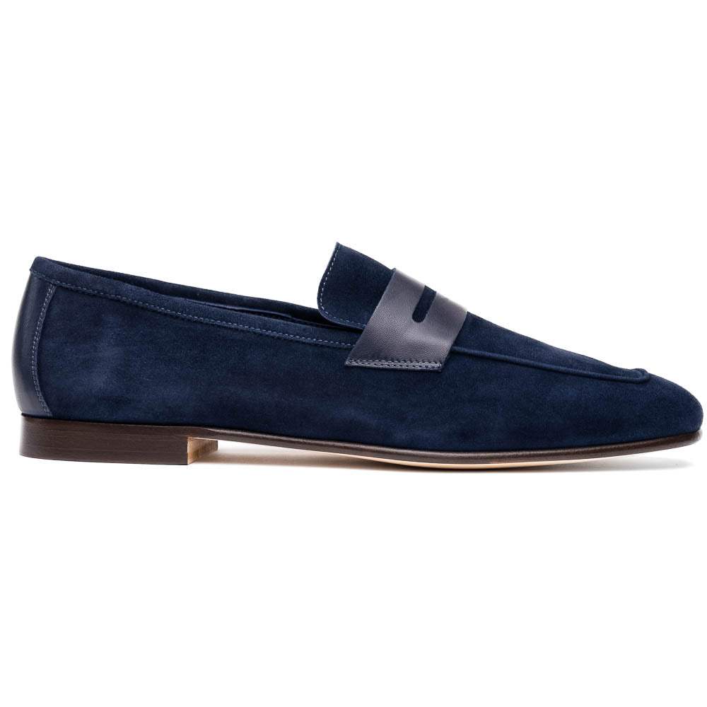 16-672-NVY Tippa Suede & Calfskin Penny Loafers Navy - Zelli Italia - Flyclothing LLC