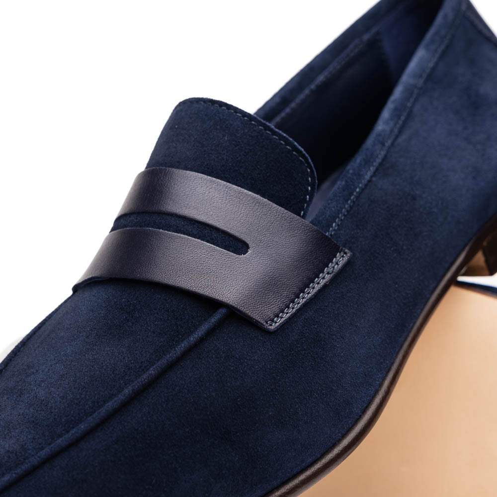 16-672-NVY Tippa Suede & Calfskin Penny Loafers Navy - Zelli Italia - Flyclothing LLC