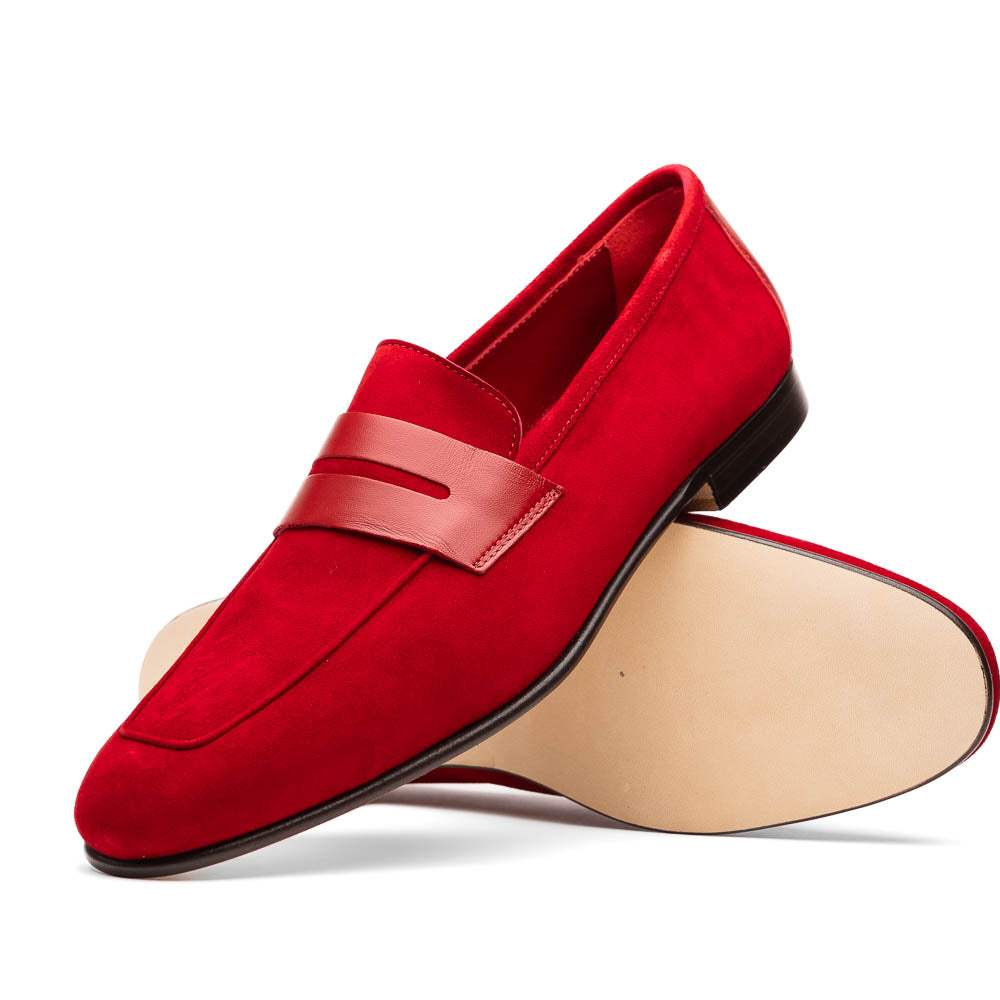 16-672-RED Tippa Suede & Calfskin Penny Loafers Red - Zelli Italia - Flyclothing LLC