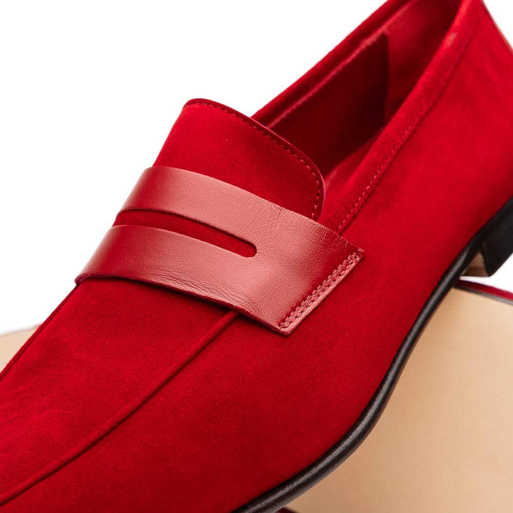 16-672-RED Tippa Suede & Calfskin Penny Loafers Red - Zelli Italia - Flyclothing LLC