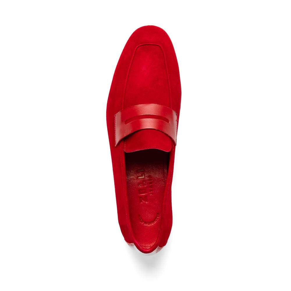 16-672-RED Tippa Suede & Calfskin Penny Loafers Red - Zelli Italia - Flyclothing LLC