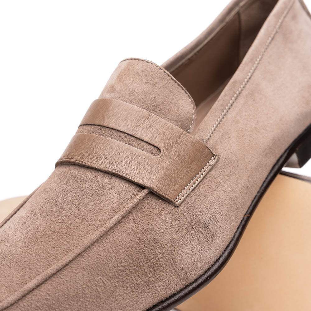 16-672-TPE Tippa Suede & Calfskin Penny Loafers Taupe - Zelli Italia - Flyclothing LLC
