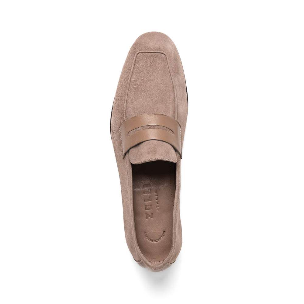 16-672-TPE Tippa Suede & Calfskin Penny Loafers Taupe - Zelli Italia - Flyclothing LLC