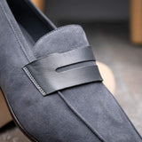 16-672-GRY Tippa Suede & Calfskin Penny Loafers Grey - Zelli Italia - Flyclothing LLC