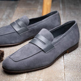 16-672-GRY Tippa Suede & Calfskin Penny Loafers Grey - Zelli Italia - Flyclothing LLC