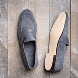 16-672-GRY Tippa Suede & Calfskin Penny Loafers Grey - Zelli Italia - Flyclothing LLC