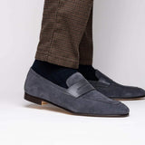 16-672-GRY Tippa Suede & Calfskin Penny Loafers Grey - Zelli Italia - Flyclothing LLC