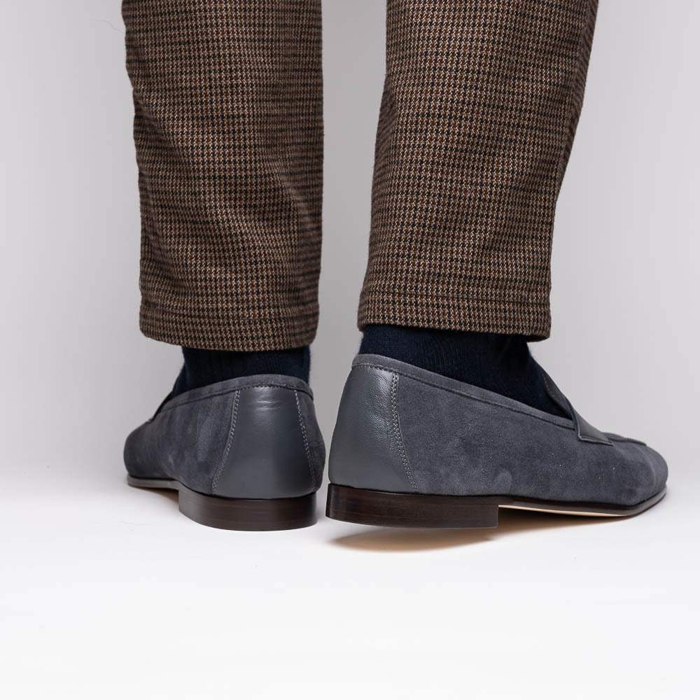 16-672-GRY Tippa Suede & Calfskin Penny Loafers Grey - Zelli Italia - Flyclothing LLC