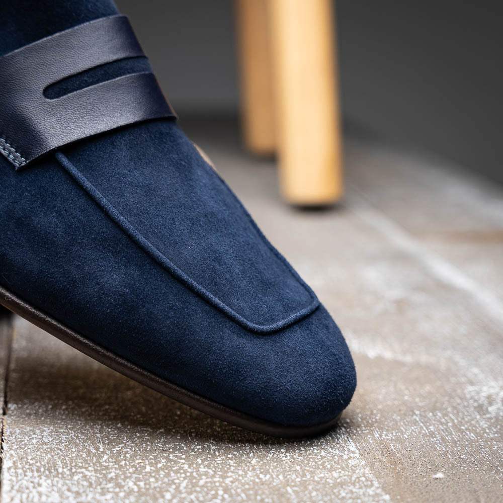 16-672-NVY Tippa Suede & Calfskin Penny Loafers Navy - Zelli Italia - Flyclothing LLC