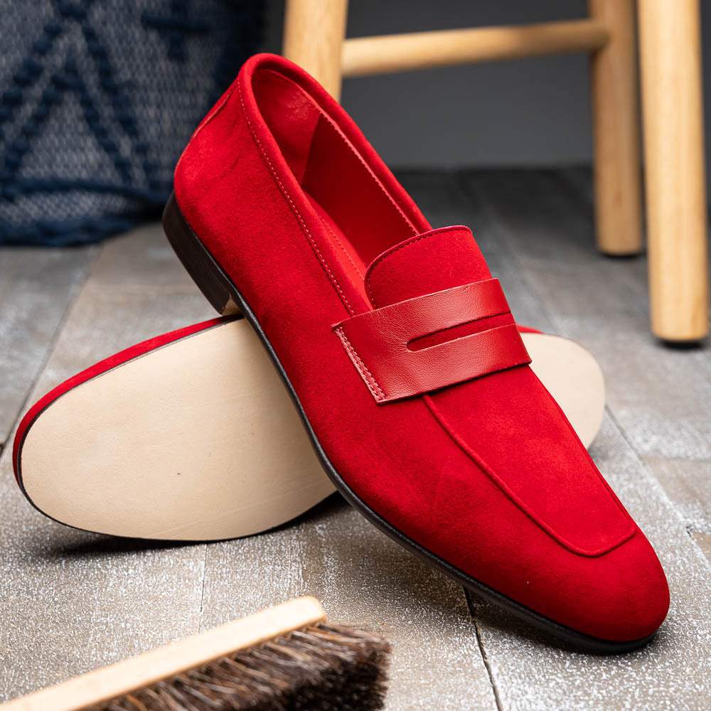 16-672-RED Tippa Suede & Calfskin Penny Loafers Red - Zelli Italia - Flyclothing LLC