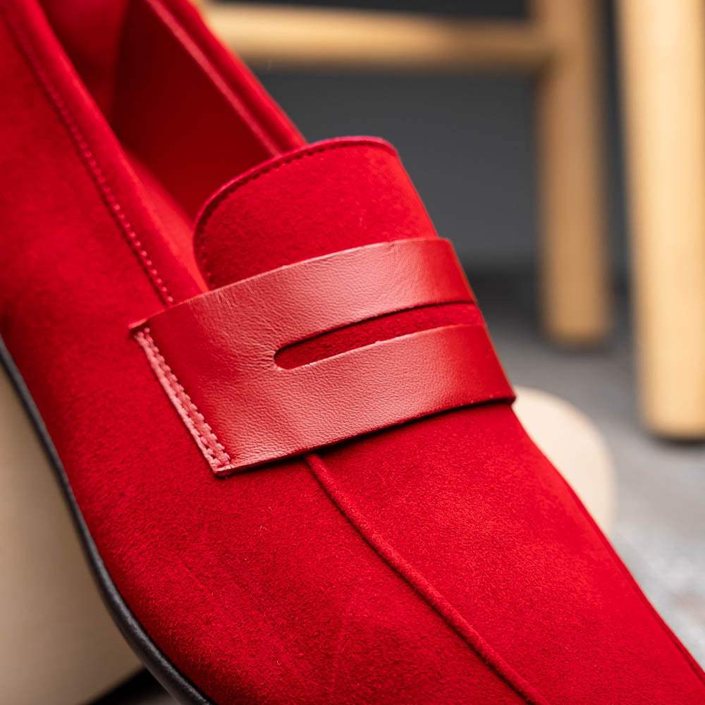 16-672-RED Tippa Suede & Calfskin Penny Loafers Red - Zelli Italia - Flyclothing LLC