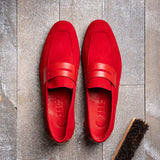 16-672-RED Tippa Suede & Calfskin Penny Loafers Red - Zelli Italia - Flyclothing LLC