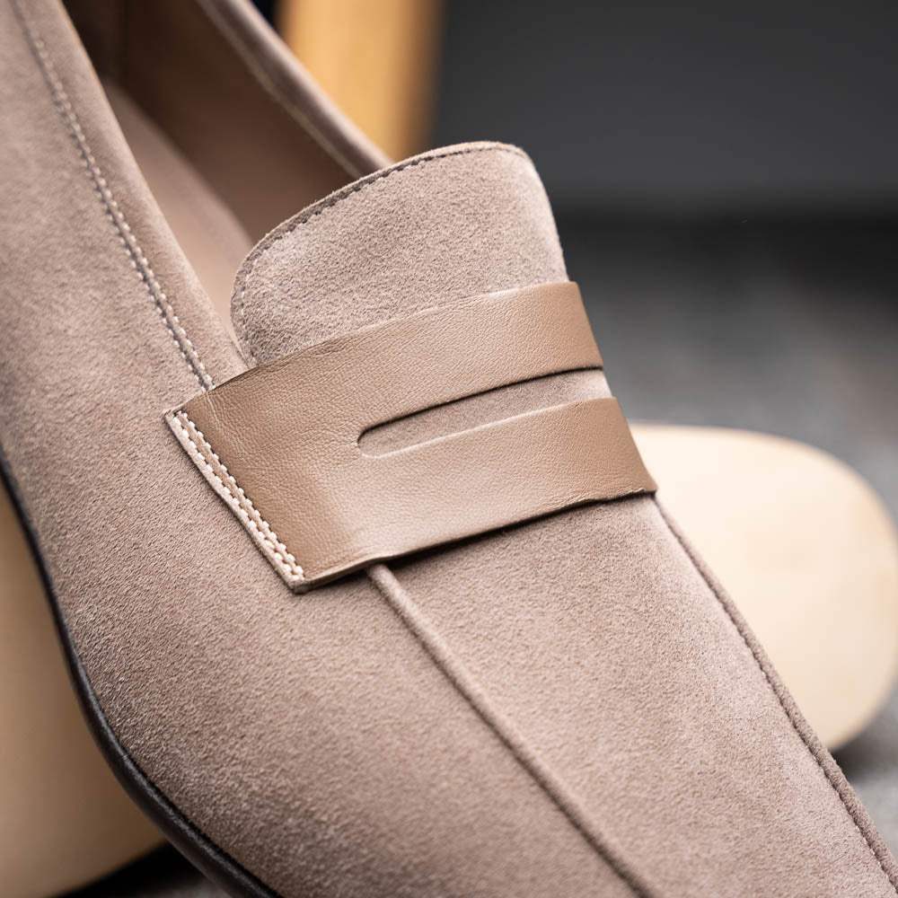 16-672-TPE Tippa Suede & Calfskin Penny Loafers Taupe - Zelli Italia - Flyclothing LLC