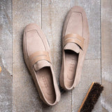 16-672-TPE Tippa Suede & Calfskin Penny Loafers Taupe - Zelli Italia - Flyclothing LLC