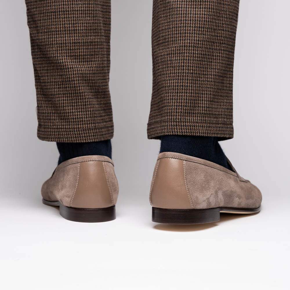 16-672-TPE Tippa Suede & Calfskin Penny Loafers Taupe - Zelli Italia - Flyclothing LLC