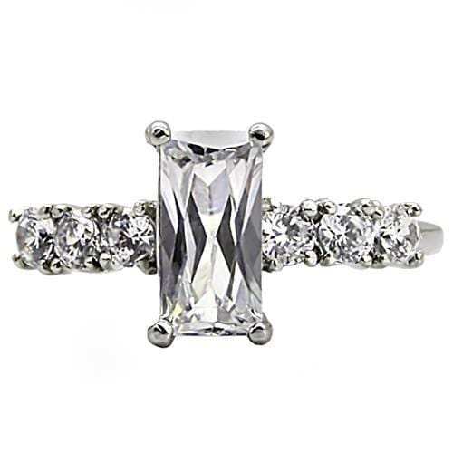 TK002 - High polished (no plating) Stainless Steel Ring with AAA Grade CZ in Clear - Alamode - Flyclothing LLC