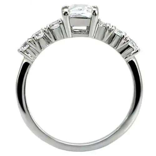 TK002 - High polished (no plating) Stainless Steel Ring with AAA Grade CZ in Clear - Alamode - Flyclothing LLC