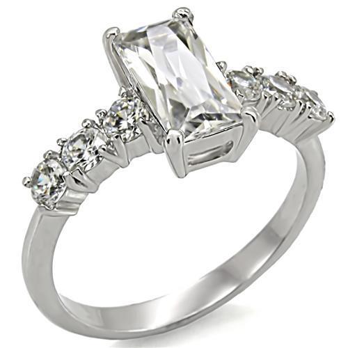 TK002 - High polished (no plating) Stainless Steel Ring with AAA Grade CZ  in Clear - Alamode