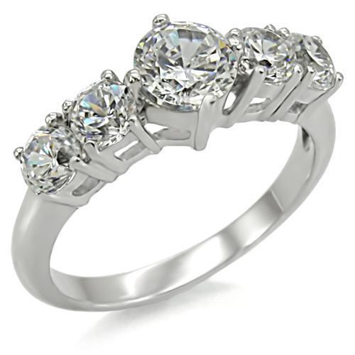 TK003 - High polished (no plating) Stainless Steel Ring with AAA Grade CZ  in Clear - Alamode