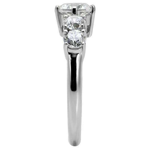 TK003 - High polished (no plating) Stainless Steel Ring with AAA Grade CZ in Clear - Alamode - Flyclothing LLC
