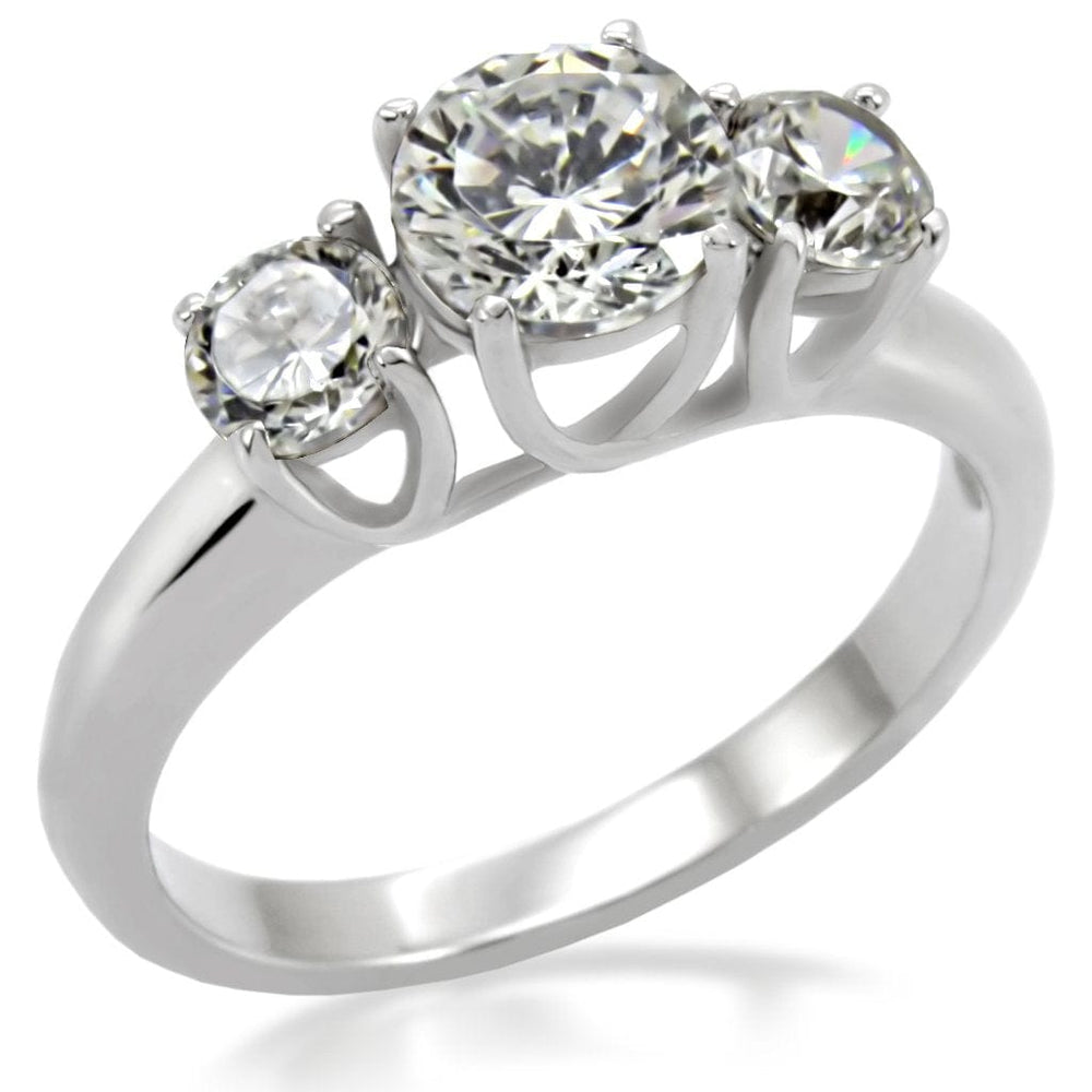 TK004 - High polished (no plating) Stainless Steel Ring with AAA Grade CZ  in Clear - Alamode