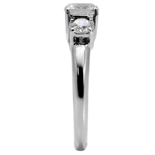 TK004 - High polished (no plating) Stainless Steel Ring with AAA Grade CZ in Clear - Alamode - Flyclothing LLC