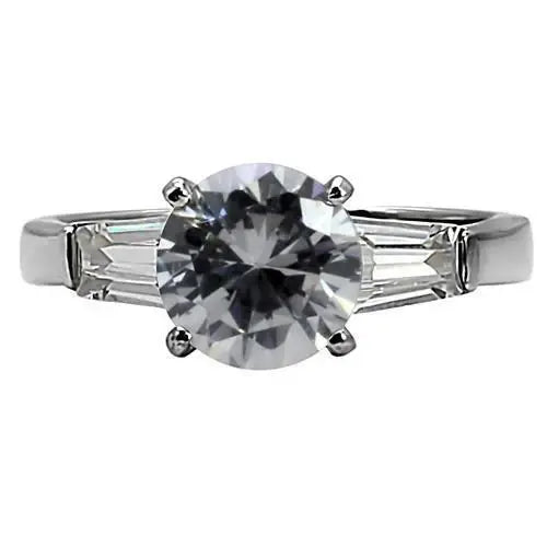 TK005 - High polished (no plating) Stainless Steel Ring with AAA Grade CZ in Clear - Alamode - Flyclothing LLC