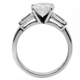 TK005 - High polished (no plating) Stainless Steel Ring with AAA Grade CZ  in Clear - Alamode