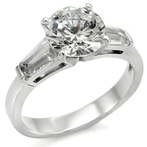 TK005 - High polished (no plating) Stainless Steel Ring with AAA Grade CZ  in Clear - Alamode