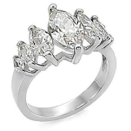 TK006 - High polished (no plating) Stainless Steel Ring with AAA Grade CZ in Clear - Alamode - Flyclothing LLC