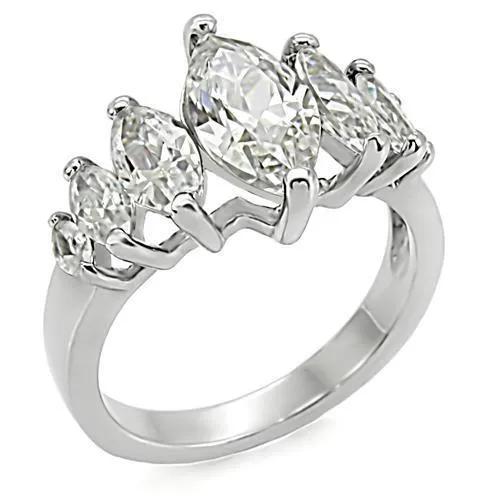 TK006 - High polished (no plating) Stainless Steel Ring with AAA Grade CZ  in Clear - Alamode