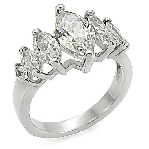 TK006 - High polished (no plating) Stainless Steel Ring with AAA Grade CZ in Clear - Alamode - Flyclothing LLC