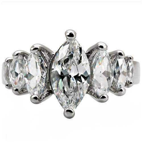 TK006 - High polished (no plating) Stainless Steel Ring with AAA Grade CZ in Clear - Alamode - Flyclothing LLC