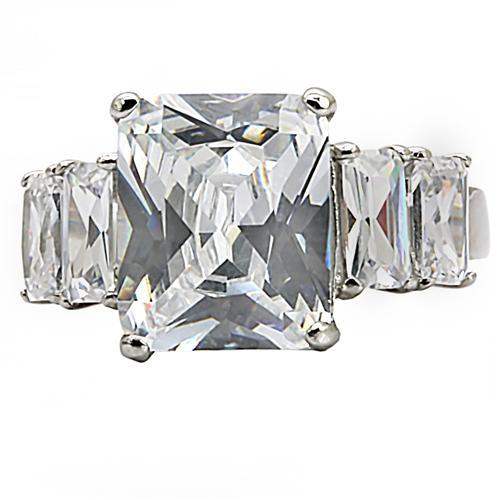 TK007 - High polished (no plating) Stainless Steel Ring with AAA Grade CZ in Clear - Alamode - Flyclothing LLC