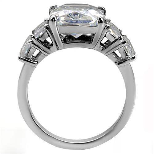 TK007 - High polished (no plating) Stainless Steel Ring with AAA Grade CZ in Clear - Alamode - Flyclothing LLC