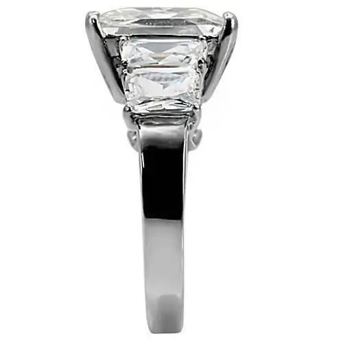 TK007 - High polished (no plating) Stainless Steel Ring with AAA Grade CZ in Clear - Alamode - Flyclothing LLC