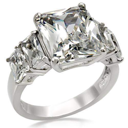 TK007 - High polished (no plating) Stainless Steel Ring with AAA Grade CZ in Clear - Alamode - Flyclothing LLC