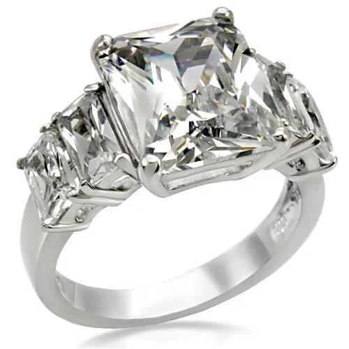 TK007 - High polished (no plating) Stainless Steel Ring with AAA Grade CZ  in Clear - Alamode