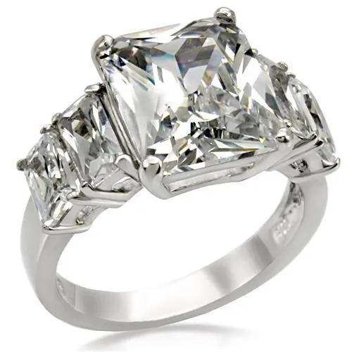TK007 - High polished (no plating) Stainless Steel Ring with AAA Grade CZ in Clear - Alamode - Flyclothing LLC