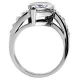 TK008 - High polished (no plating) Stainless Steel Ring with AAA Grade CZ  in Clear - Alamode