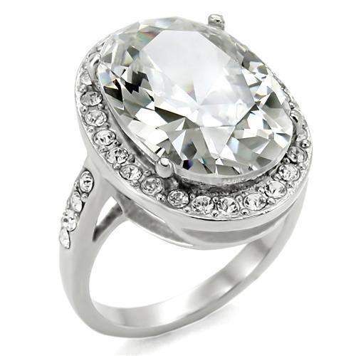 TK010 - High polished (no plating) Stainless Steel Ring with AAA Grade CZ in Clear - Alamode - Flyclothing LLC