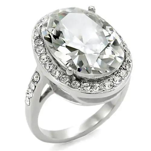 TK010 - High polished (no plating) Stainless Steel Ring with AAA Grade CZ  in Clear - Alamode
