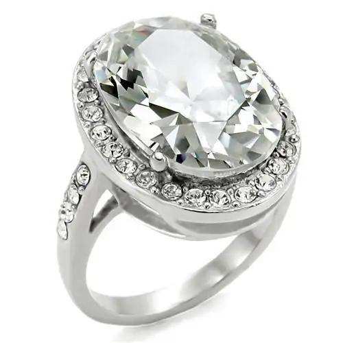 TK010 - High polished (no plating) Stainless Steel Ring with AAA Grade CZ in Clear - Alamode - Flyclothing LLC