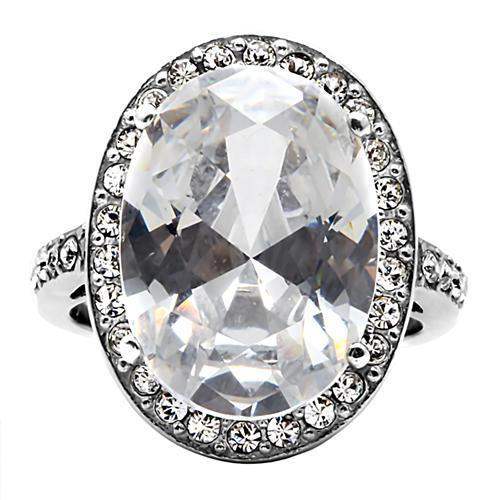 TK010 - High polished (no plating) Stainless Steel Ring with AAA Grade CZ in Clear - Alamode - Flyclothing LLC