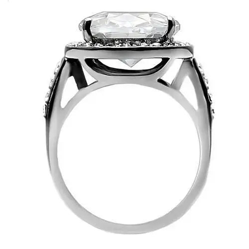 TK010 - High polished (no plating) Stainless Steel Ring with AAA Grade CZ in Clear - Alamode - Flyclothing LLC